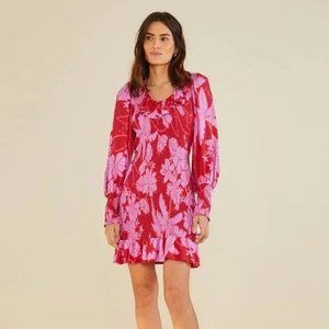 🆕 FARM RIO Living Nature Smocked Mini Dress Long Sleeves Small